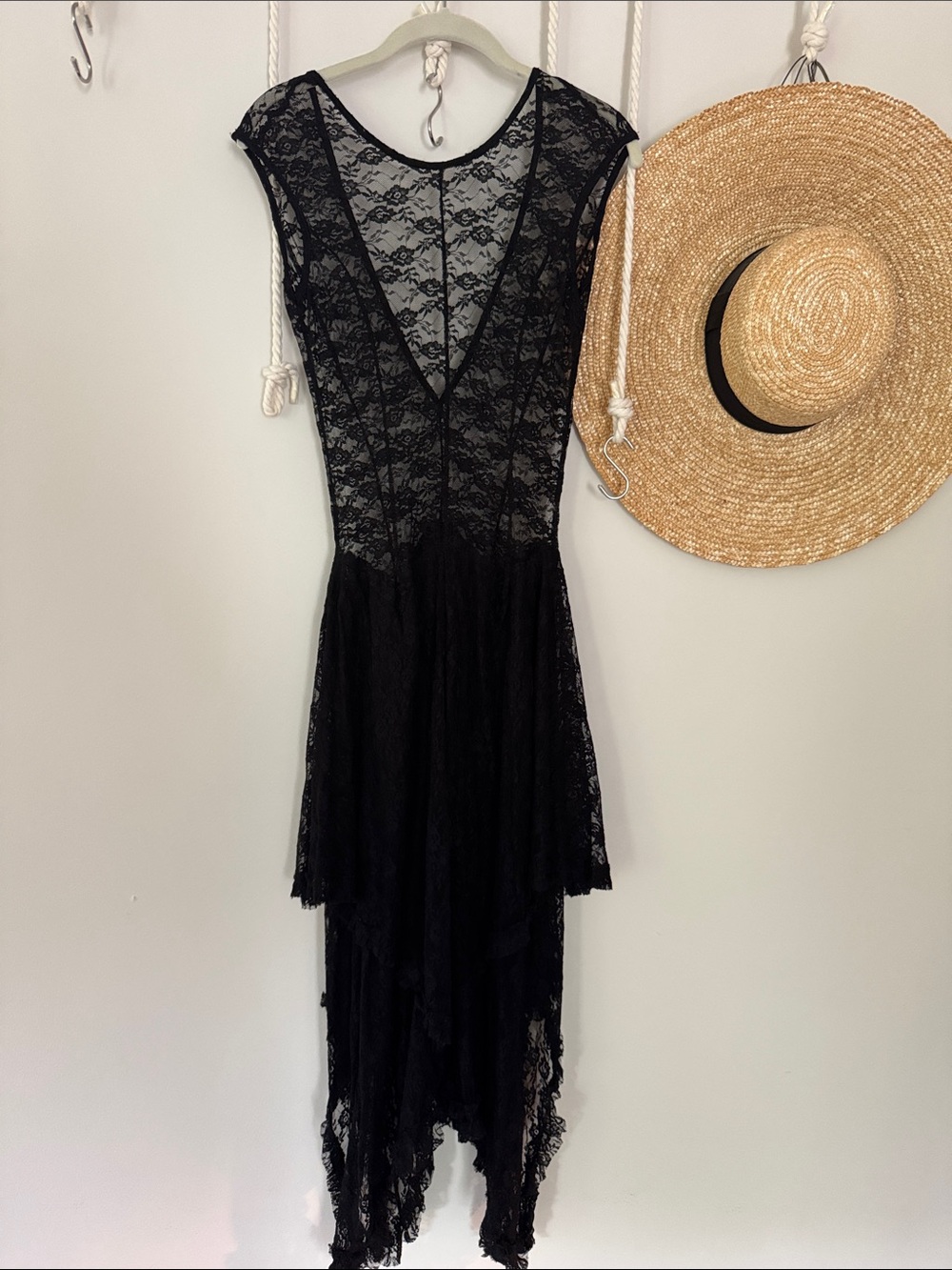Black Lace Asymmetric Hem Women's Dress